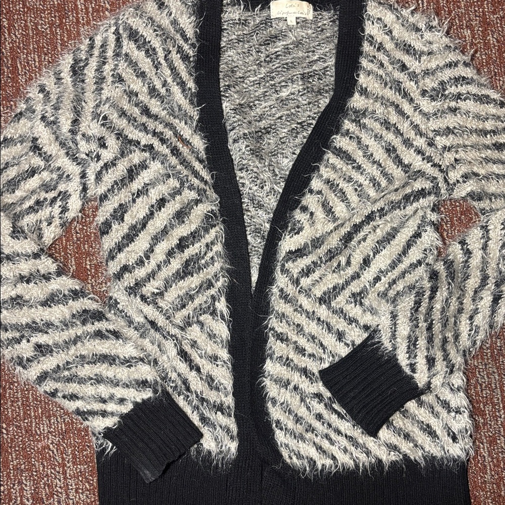 Lola Fuzzy textured Cardigan open soft Italian wool blend sweater striped cozy